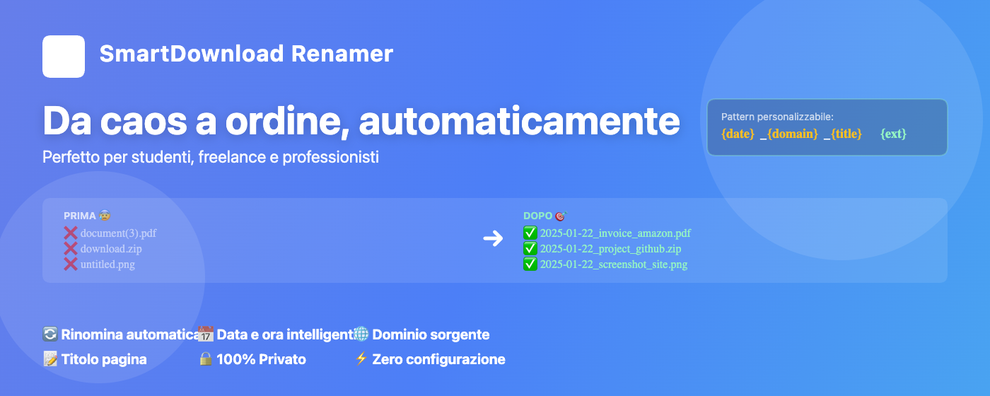 Prima → Dopo: i file vengono rinominati automaticamente